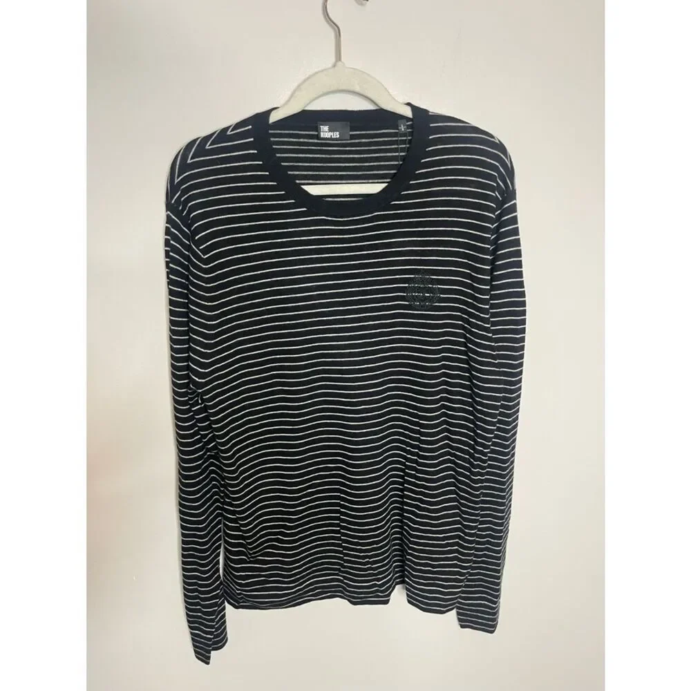$355 The Kooples Embroidered Blazon Crewneck Sweater In Black/White  NWT